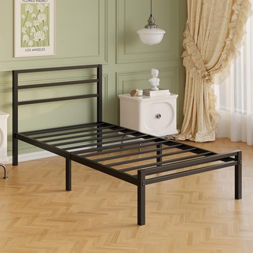 Lutown-Teen 12 Inch Twin Bed Frame with Headboard and Footboard, Classic Metal Platform Bed Frame Twin Size, No Box Spring Needed, Easy Assembly, Noise Free, Black Lutown-Teen