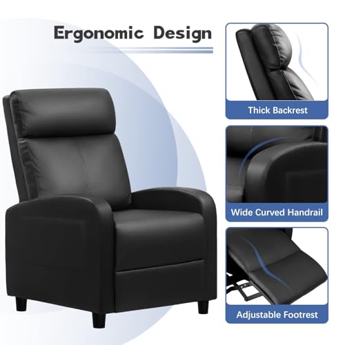 Furniwell Massage Recliner Chair for Living Room Adjustable PU Leather Reclining Chair Home Theater Seating Modern Winback Single Sofa for Adults with Footrest (Leather, Black)
