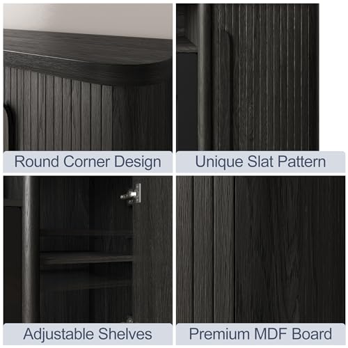 BELLEZE 66" TV Stand with 36" Electric Fireplace, Wood Console Table for TVs up to 75 Inches, Entertainment Center with Storage Cabinets for Living Room, Bedroom - Portman (Espresso Black) BELLEZE