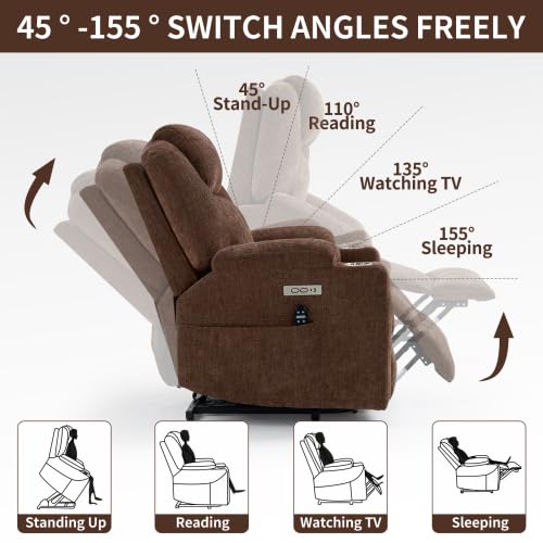 Dual Motor Power Lift Recliner Chair for Elderly,Heavy Duty 400 lbs, Oversized with Heat & Massage,Zero Gravity Lay Flat, Adjustable Lumbar Support, Electric Lift Assist Recliner (Brown+2 Cup) Anwick