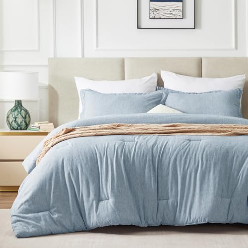 CozyLux Full Size Comforter Set - 3 Pieces Blue Soft Luxury Cationic Dyeing Bedding Comforter for All Season, Breathable Lightweight Fluffy Bed Set with 1 Comforter and 2 Pillow Shams CozyLux