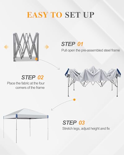 BPS 12x12 ft Pop Up Canopy with Portable Wheeled Carry Bag, Easy Set Up Outdoor Sun Shade Canopy Tent with 8 Stakes, 4 Ropes, 4 Weight Bags for Events, Parties, Camping BPS
