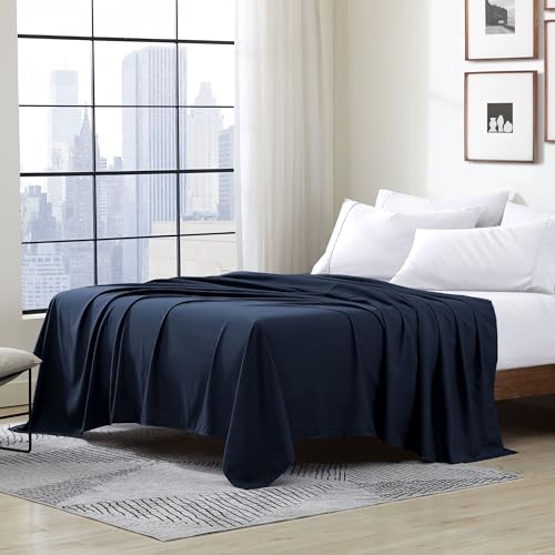 Cathay Home Hotel Luxury Wrinkle & Fade Resistant Double Brushed Ultra Soft Microfiber 1-Piece Single Flat Sheet - Navy Blue, King (102" x 105") Cathay Home