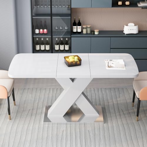 62" Dining Table, Extendable Dining Table for 4 6, Wooden Kitchen Dining Room Table, Expandable Dinner Table, Modern Extendable Console Table Desk for Home Office Small Space Gnrolaz
