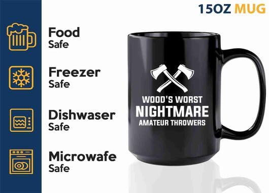 Axe Throw Coffee Mug 15oz Black -Woods worst - Sport Game Tomahawk Target Throwing wooden Competition Hunting Luxe Gifting