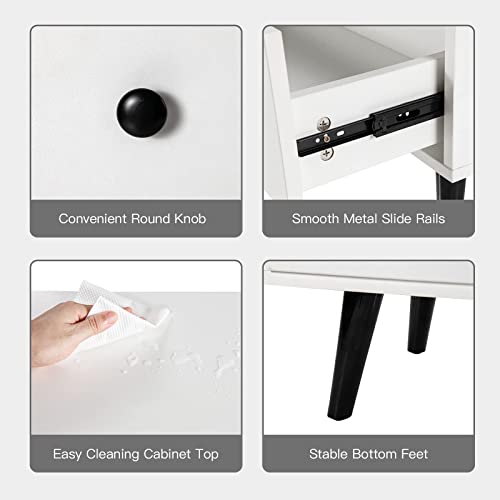 Tangkula 4 Drawer Storage Cabinet, Wood Chest of Drawers, Freestanding Floor Side Cabinet with Legs & Metal Handles, Modern Storage Drawer for Living Room (White) Tangkula