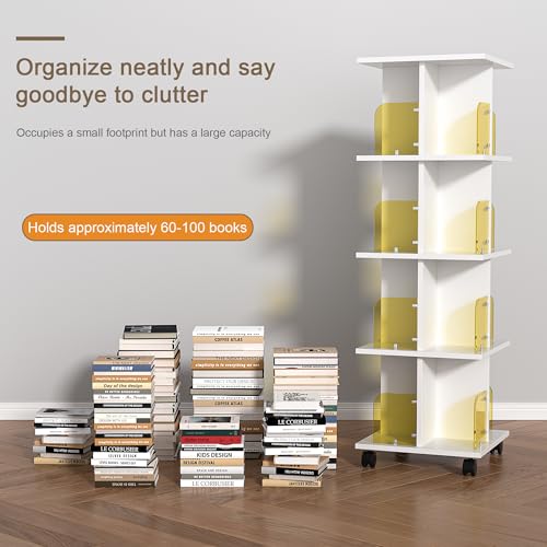 VECELO 4-Tier Rotating Corner Bookshelf with Wheels and Acrylic Dividers - Stylish Storage Solution for Home and Office VECELO