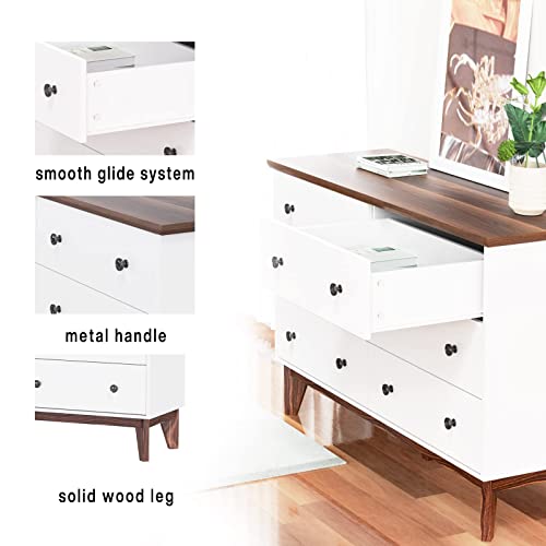 JOZZBY 6-Drawer Double Dresser with Wide Drawers,White Dresser for Bedroom, Wood Storage Chest of Drawers for Living Room Hallway Entryway, 47.25'' W