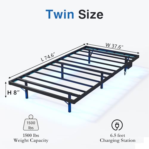 HAVONIZD Floating Bed Frame Twin with LED Lights and Charging Station - 8 inch Platform Bed Frame No Box Spring Needed, Easy Assembly HAVONIZD