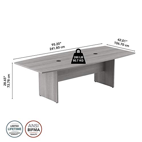 Bush Business Furniture Conference Table for 6-8 People with Wood Base | Boat Shaped 8 Foot Desk for Office Boardrooms and Training Rooms, 96W x 42D, Platinum Gray Bush Business Furniture