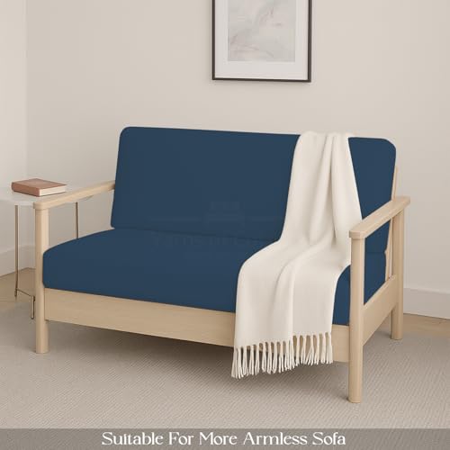 Full Size Armless Futon Covers - 100% Egyptian Cotton Futon Slipcovers - Zippered Couch Cover Sofa Bed Protector, Sleeper Sofa Cover, Machine Washable, Medium Blue Yarns of Cotton