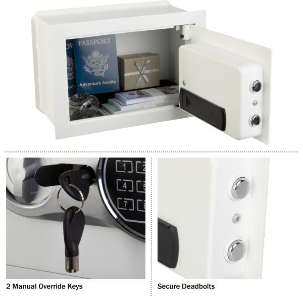 Wall Safe - Digital Safety Box with Passcode for Quick Access and Backup Key - Personal Safe for Cash or Jewelry - Wall Safes by Paragon (White) Stalwart