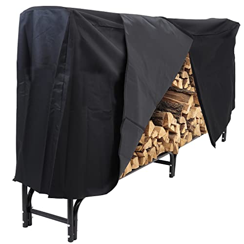 Sunnydaze Outdoor Firewood Log Rack and Cover Combo Set - Black Powder-Coated Steel and PVC - Black Fabric - 8-Foot Sunnydaze