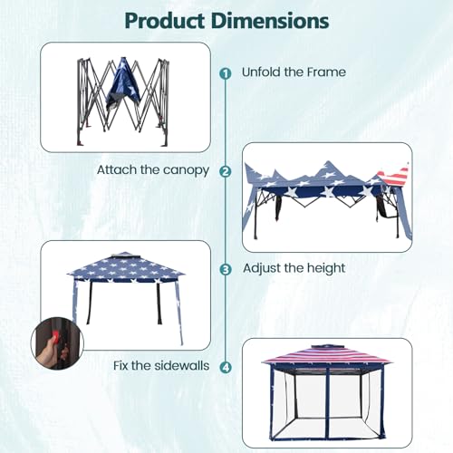 Goplus11 ft × 11 ft Pop up Gazebo, Portable Screen Canopy Shelter w/Mesh Netting Sidewalls, Vented Top, Drainage Holes, Heavy-Duty Height Adjustable Easy Setup Party Tent for Backyard Goplus