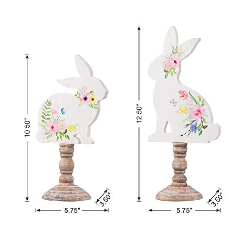 Glitzhome Easter Bunny Decor Set of 2 Wooden Bunny Signs Table Decor Farmhouse Rustic Wood Bunny Blocks Hand Painted Rabbit Statues for Spring Decorations Home Mantel Easter Collectible Ornaments Glitzhome