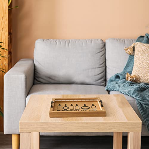 Elegant Designs HG2032-NBU Salento Farmhouse Rectangle Decorative LED Light Up Wooden Serving Tray w Black Metal Handles & Bottoms Up in Black for Décor, Centerpiece, Breakfast, Coffee,Bar, Natural Elegant Designs