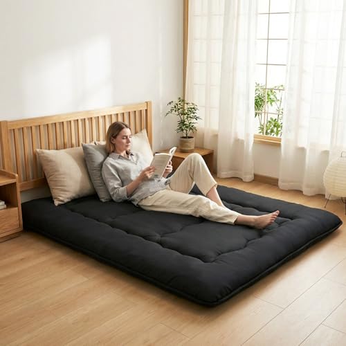 DUMOS Japanese Floor Mattress Twin Size 4-Inch, Futon Mattress Foldable with Removable Washable Cover, Portable Roll Up Tatami Mat for Kids Room, Dorm, Sleepovers and Solo Sleeper, Black DUMOS