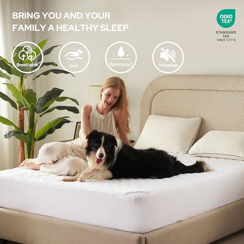 BEDLORE 2 Pack Waterproof Mattress Protector, Full Size Mattress Pad with Deep Pocket Fitted Up to 6-15 inches, Soft Noiseless Single Bed Mattress Cover for Bedroom, Dorm Room (White) BEDLORE