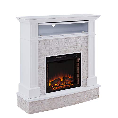 SEI Furniture Jacksdale Faux Stone Accent Electric Hidden Media Shelf Fireplace, White SEI Furniture