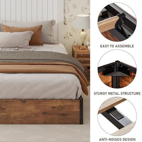 LUXOAK Lift Up Storage Bed Frame, King Size Wooden Slats Platform Bed Frame with Ample Storage Underneath, No Box Spring Needed, Noise Free, Rustic Brown LUXOAK