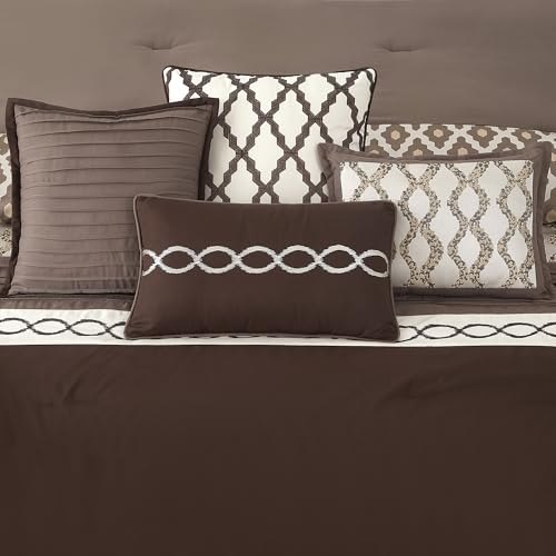 LANCO MODERN LIFESTYLE King Size Comforter Set, Brown, 10 Piece Bed in a Bag for All Seasons, Luxury Extreme Comfort Bedding Sets with Bedskirt, Pillow Shams, Euro Shams and Decor Pillows LANCO MODERN LIFESTYLE