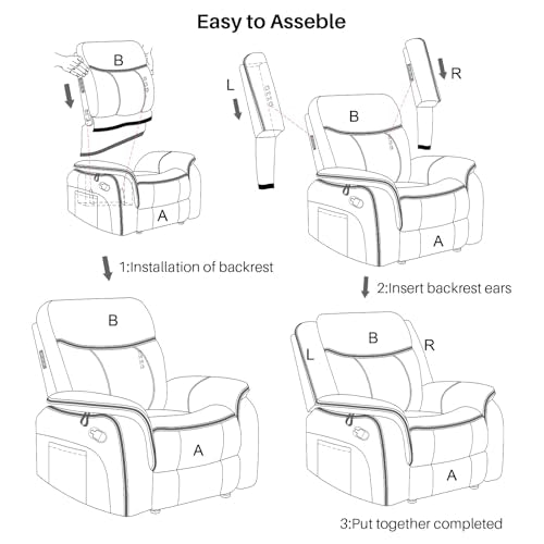 BAMCANFUR Massage Recliner Chair with Heated, Faux Leather Recliner Chairs for Adults, 39" Wide Manual Reclining Ergonomic Lounge Chair for Living Room with Overstuffed Backrest, Side Pocket, Grey BAMCANFUR
