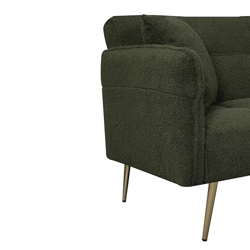 Modern Velvet Futon Sofa Bed ,Convertible Upholstered Couch Bed Loveseat Sleeper, Folding Small Couches Loveseat, Reclining Sofa, Foldable Roll Arms with Pillow for Small Spaces (Green Velvet) Klwenas Maec