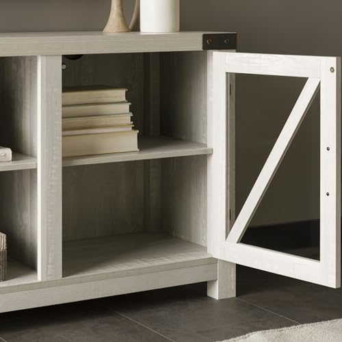 Walker Edison Wesley Modern Farmhouse Glass Door TV Stand for TVs up to 65 Inches, 58 Inch, Stone Grey, Without Fireplace Walker Edison