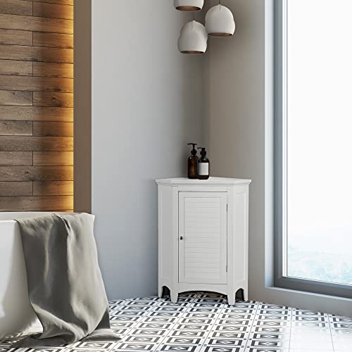 Teamson Home Glancy Wooden Small Corner Freestanding Floor Cabinet with 1 Adjustable Shelf 2 Storage Spaces 1 Door and 1 Chrome-Finished Knob, White Teamson Home
