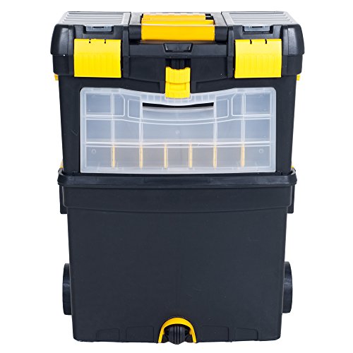 Portable Toolbox with Wheels - Stackable Tool Chest with Drawers - Mobile Utility Cart with Comfort Grip Handle and Tough Latches by Stalwart (Black) Stalwart