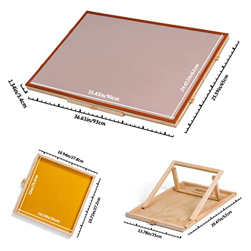 Tektalk Jigsaw Puzzle Table with Leather Bar, Wooden Plateau Portable Puzzle Board Saver with Embedded Adjustable Stand/Bracket and Removable Cover, 4 Sorting Drawers, for Up to 1500 Pieces Tektalk