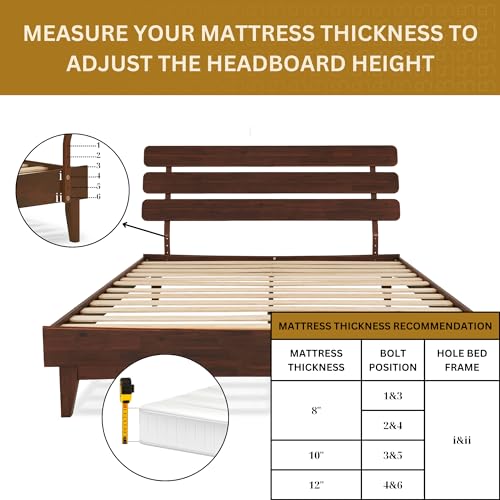 Bme Caden Mid Century 15'' Adjustable Bed Frame - Walnut, No Box Spring Needed, Easy Assembly, Queen Size Bme