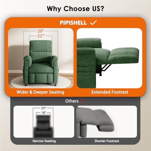 Pipishell Power Recliner Chair for Adults,Electric Recliner with Remote, Adjustable Recline/Footrest, Chenille Fabric,Thick Seat Cushion, Small Recliner for Living Room, Home Theater, Green