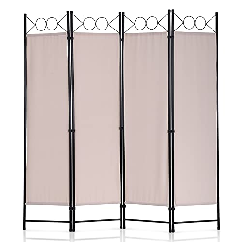 4 Panel Room Dividers Folding Privacy Screens, 68 Inch Tall Steel Frame & Fabric Surface Room Seperating Wall Divider, Portable Freestanding Room Partitions for Living Room Bedroom, Tan Dkelincs
