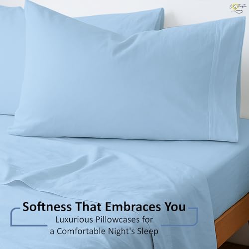 Cottington Lane 4 Piece Cot Sheets Set 30" X 75" with 6 Inch Deep Pocket Light Blue Solid, 100% Egyptian Cotton Cot Sheets, Perfect for Narrow Twin, Camp Bunk,Trifold Mattress, Guest Bed Replacement Cottington Lane