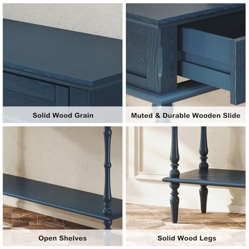 ARTPOWER Console Table for Entryway with 2 Drawers-Minimal Assembly,Blue Retro Entryway Table with Storage Cabinets and Open Shelf,Narrow Long Couch Table Behind Sofa for Living Room,Foyer,Hallway ARTPOWER