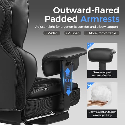 GTRACING Big and Tall Gaming Chair 400lbs Heavy Duty Office Chair with Footrest, High Back Pocket Spring Lumbar Support, Ergonomic Wide Comfy Seated Cushion for Lower Back Pain Relief, Earth-Black GTRACING