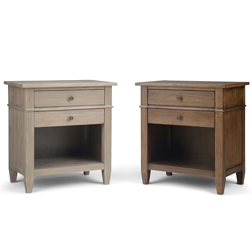 SIMPLIHOME Carlton 24 inches Wide Night Stand, Bedside table, Distressed Grey SOLID WOOD, Rectangle, with Storage, 2 Drawers and 1 Shelf, For the Bedroom, Contemporary Modern SIMPLIHOME