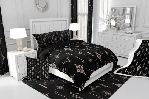 Feelyou Rustic Western Bedding Set Full Size Kids Western Tribal Bull Skull Comforter Adult Black Brown Boho Ethnic Aztec Cow Pattern Comforter Set Feelyou