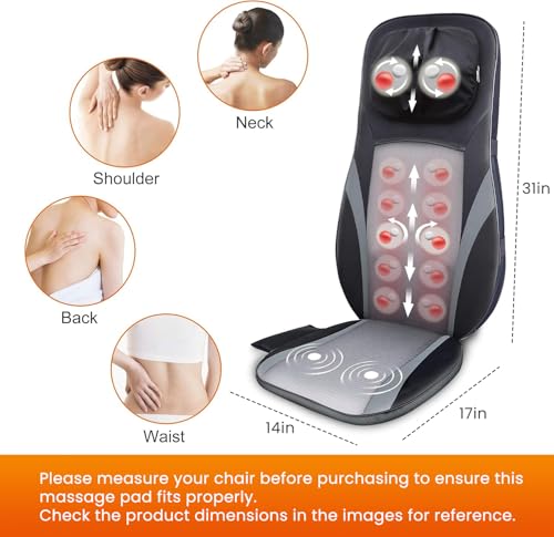 Snailax Shiatsu Back Massager with Heat -Deep Kneading Massage Chair Pad with Adjustable Intensity, Shiatsu Chair Massager to Relax Full Body Muscle,Gift for Mother Snailax