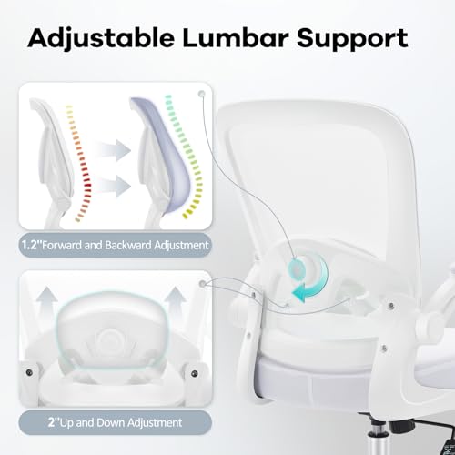 Morkprism Office Chair,Ergonomic Mesh Desk Chair with Adjustable Lumbar Support,Computer Chair with Flip-up Armrests, Rolling Executive Chairs, Home Office Chair(White) Morkprism