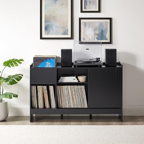 Crosley Furniture Arden Mid Century Record Storage Console Turntable Stand, Vinyl Storage Up to 315 Records, Black Crosley Furniture