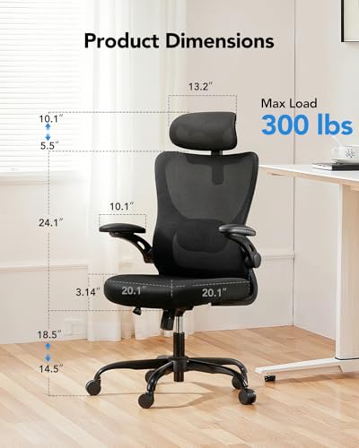 HUANUO Ergonomic Office Chair, High Back Computer Desk Chair with Adjustable Lumbar Support and Headrest, Comfy Gaming Chair with 3D Armrests, Home Office Rolling Chair, Max Load 300 lbs HUANUO