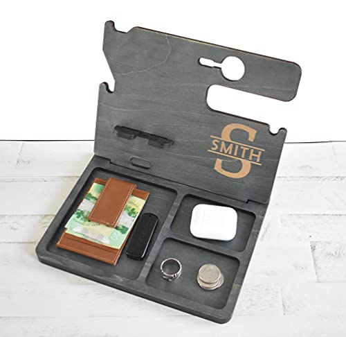 Wooden Docking Station, Personalized desk organizer, Nightstand Docking Station, Unique holiday gift, Wood docking station, Birthday Gift, Gift for Men, Anniversary Gift, Fathers Day Gift Purple Hammer