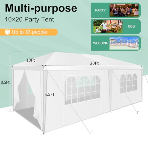 HOTEEL 10x20 Canopy Tent with Removable Sidewalls, White Tents for Parties Outdoor Party Tent Waterproof & UV Protection for Gazebo Shelter Carpas Wedding Events BBQ Hoteel