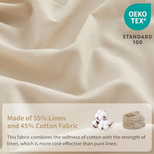 Simple&Opulence Belgian Linen Sheet Set Solid Color - 4 Pieces (1 Flat Sheet, 1 Fitted Sheet & 2 Pillowcases) Natural Flax Cotton Blend Soft Breathable Farmhouse Bedding - Full Size, Linen/Beige Simple&Opulence