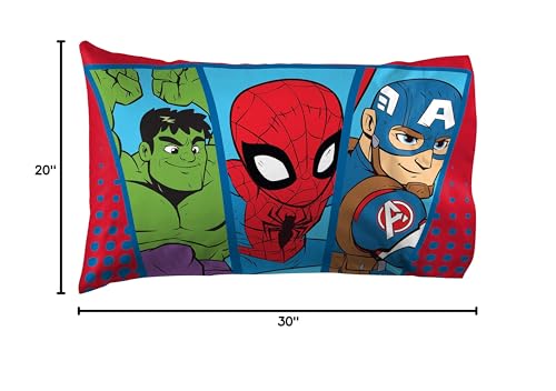 Jay Franco Marvel Super Hero Adventures Double Team 1 Pack Pillowcase - Double-Sided Kids Super Soft Bedding - Features The Avengers Jay Franco