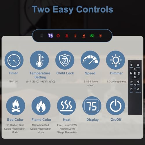 DUMOS 42 Inch Electric Fireplace Wall Mounted/Recessed/Free Standing Space Heater with Remote Control Adjustable Flame Colors Touch Screen Energy Saving, Black DUMOS
