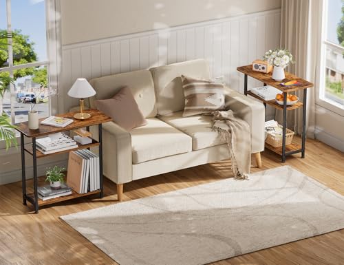 Simple Trending 3 Tiers End Table for Living Room, End Table Couch, Nightstand TV Tray Table for Small Spaces, Rustic Brown Simple Trending