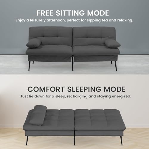 COMHOMA Convertible Sofa Bed,72″Fabric Couch with Adjustable Backrest,Loveseat Recliner Sleeper Living Room Furniture futon Set (Black) COMHOMA